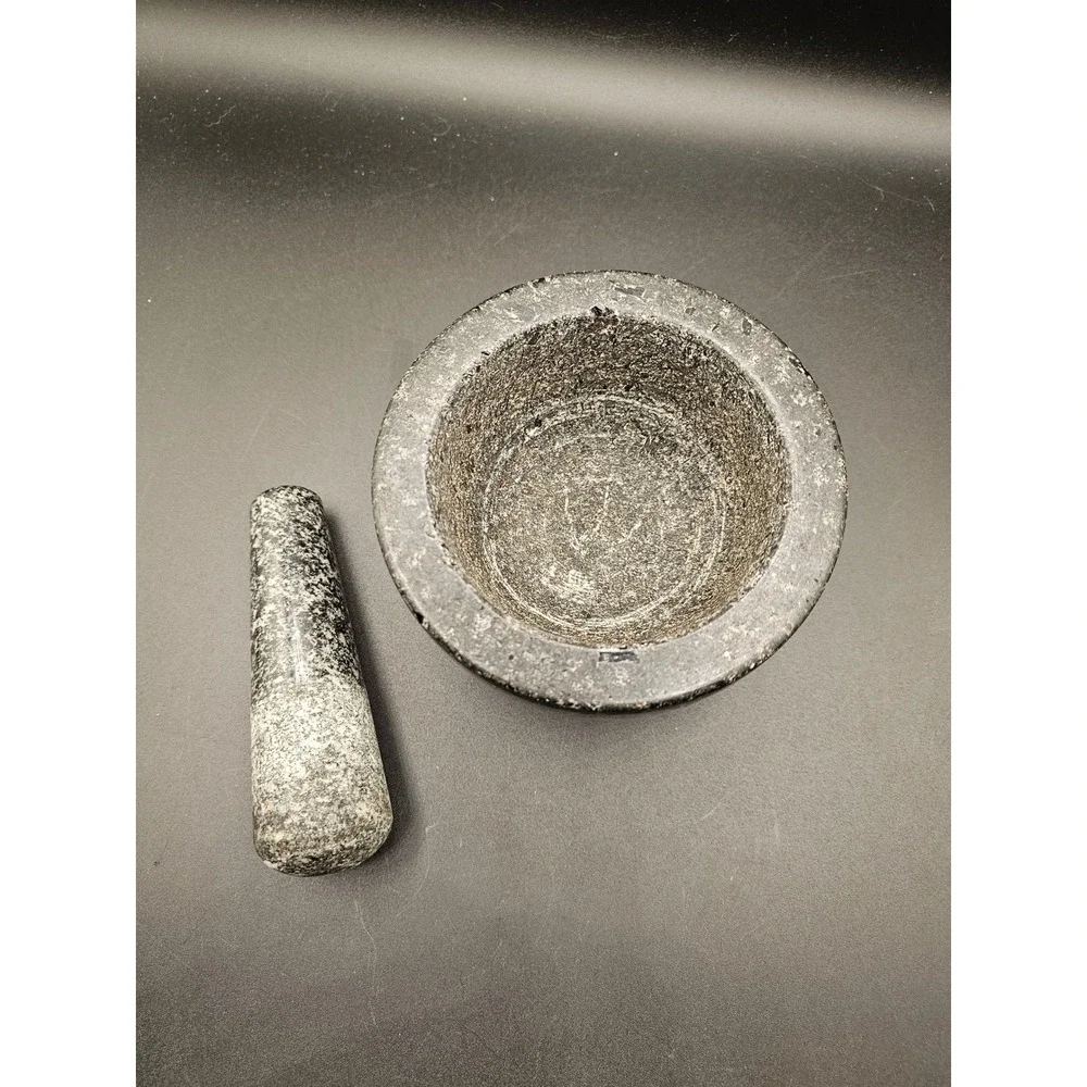 Natural Granite Mortar and Pestle Set Dark Grey Stone Herb SpiceGrinder 5.5in XX